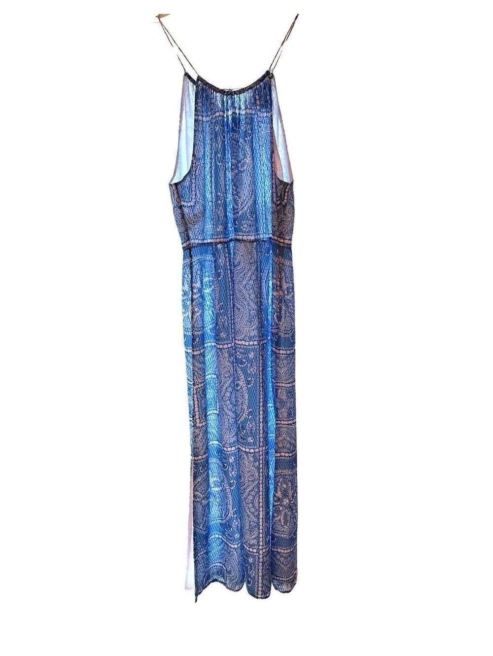Vineyard Vines Silk Blend Maxi Dress 12 Blue Sand Dollar Scarf Print